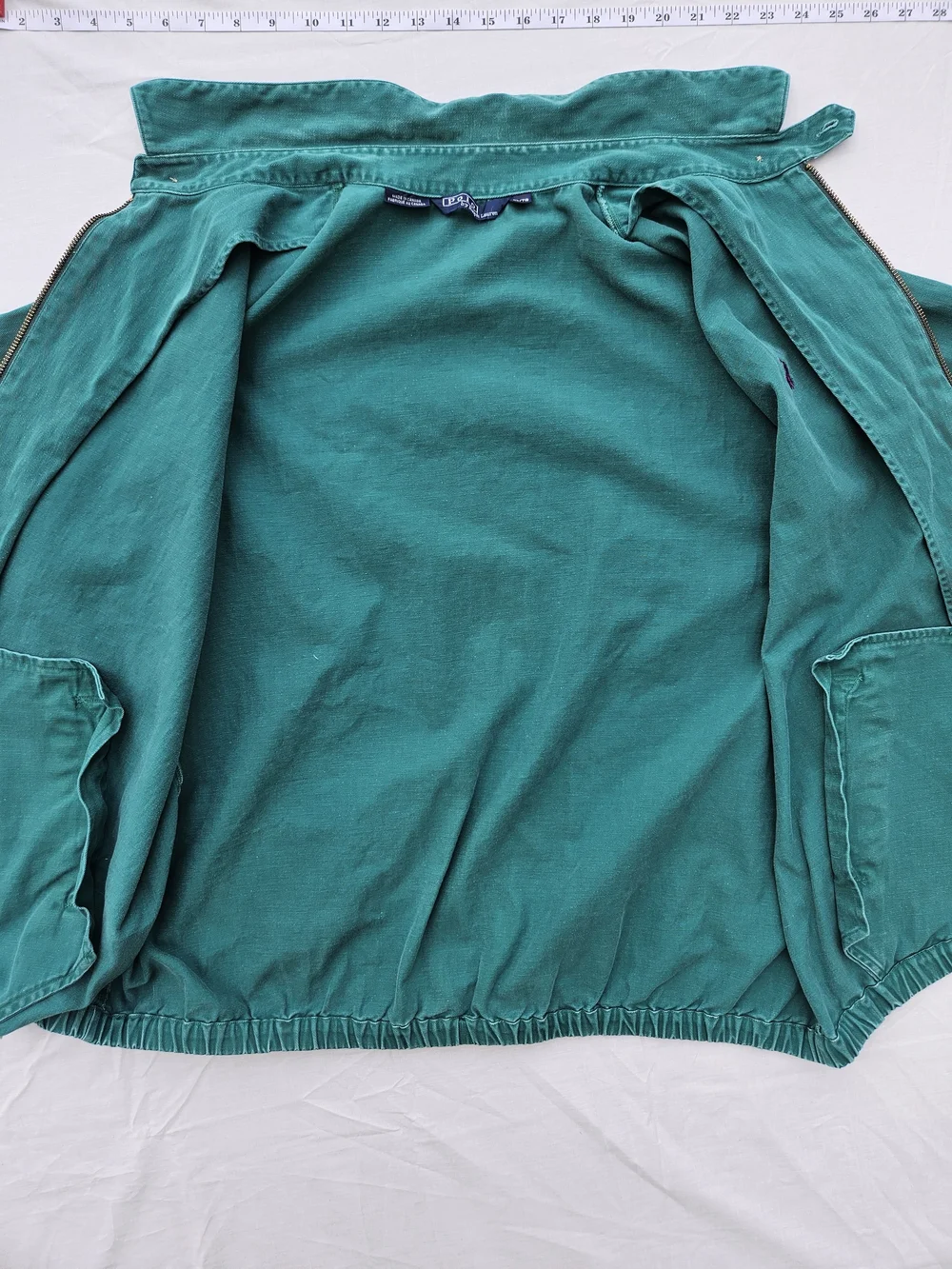 Rare Polo Ralph Lauren Green 100%cotton Zip Jacket XL Flip Collar Made In Canada